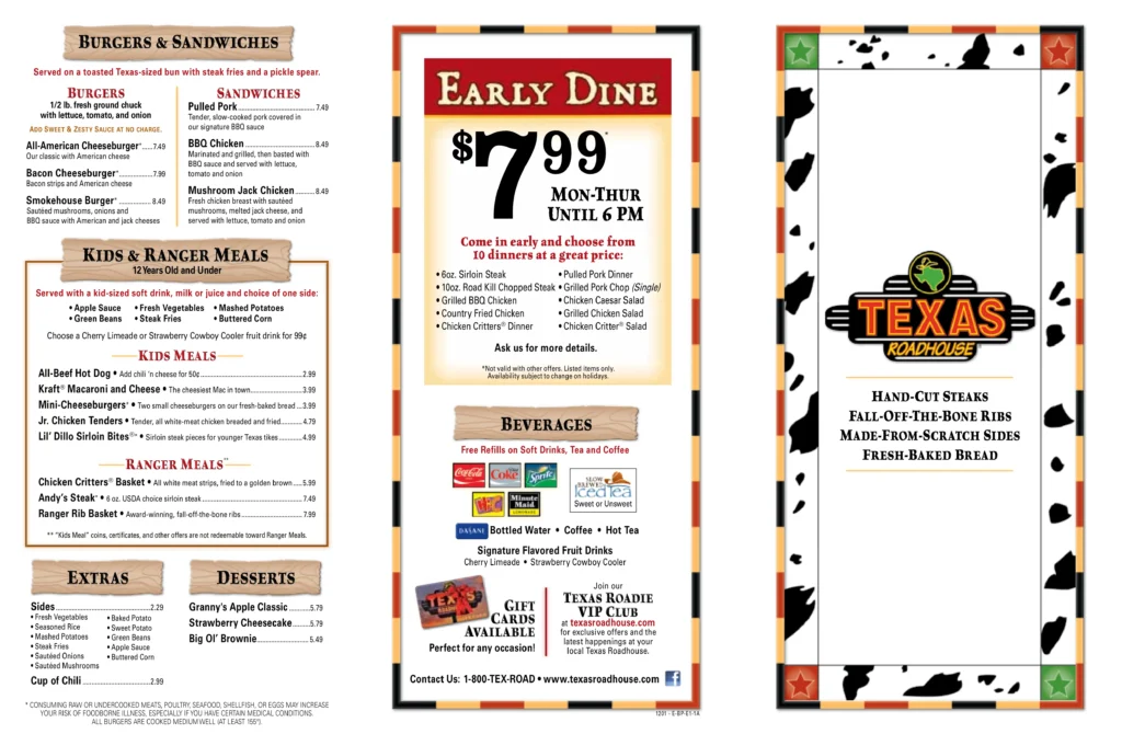 Texas Roadhouse Menu with price and picture