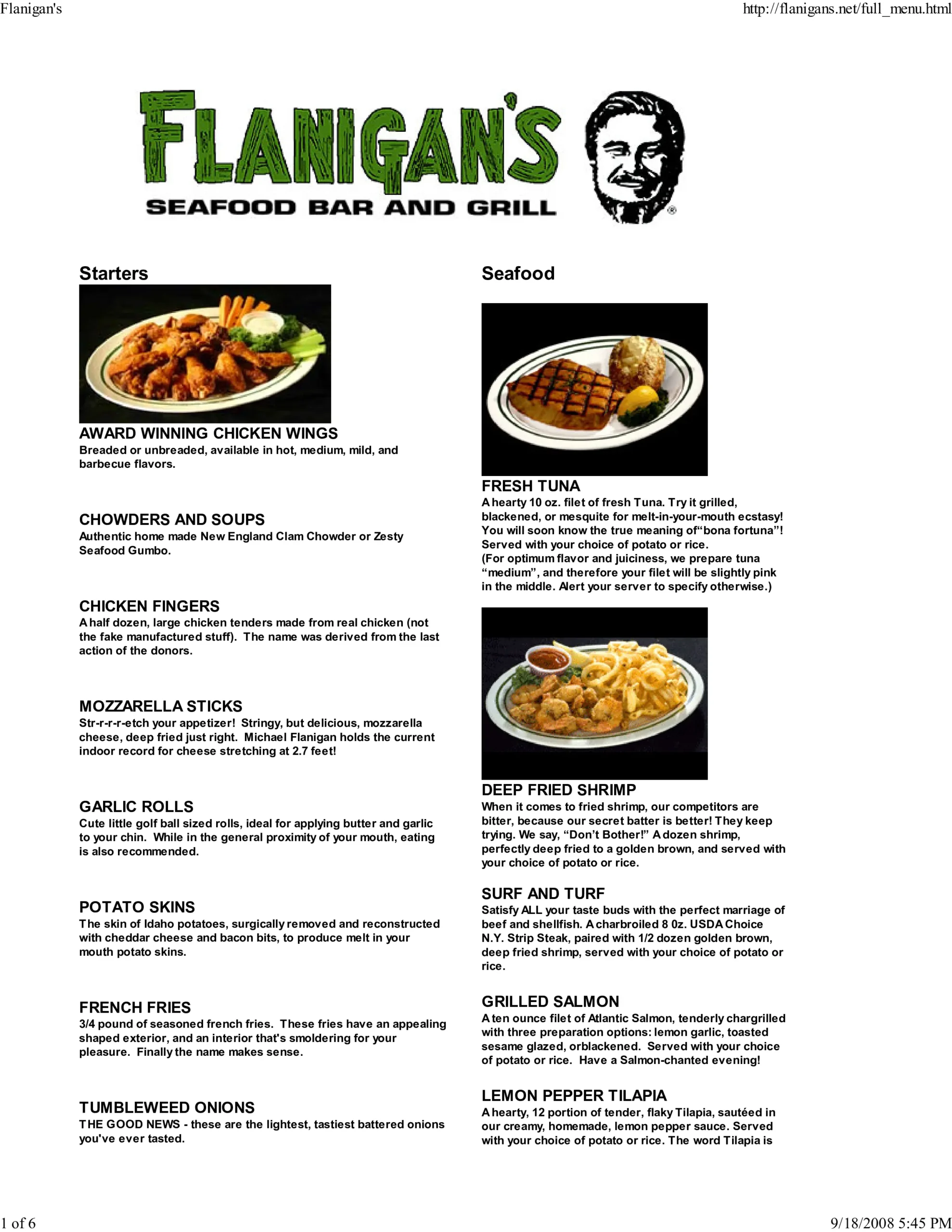 Flanigan's Menu