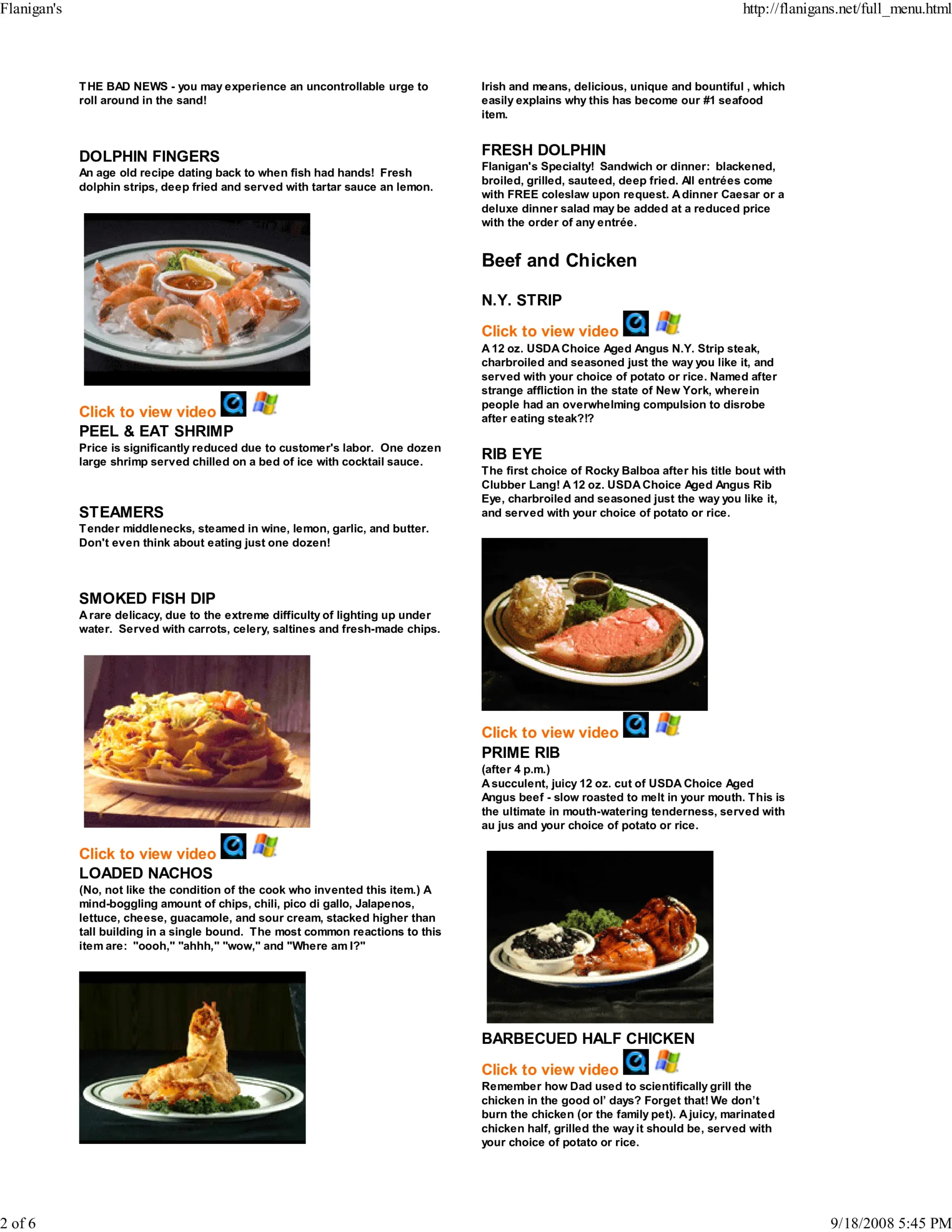 Flanigan's Menu