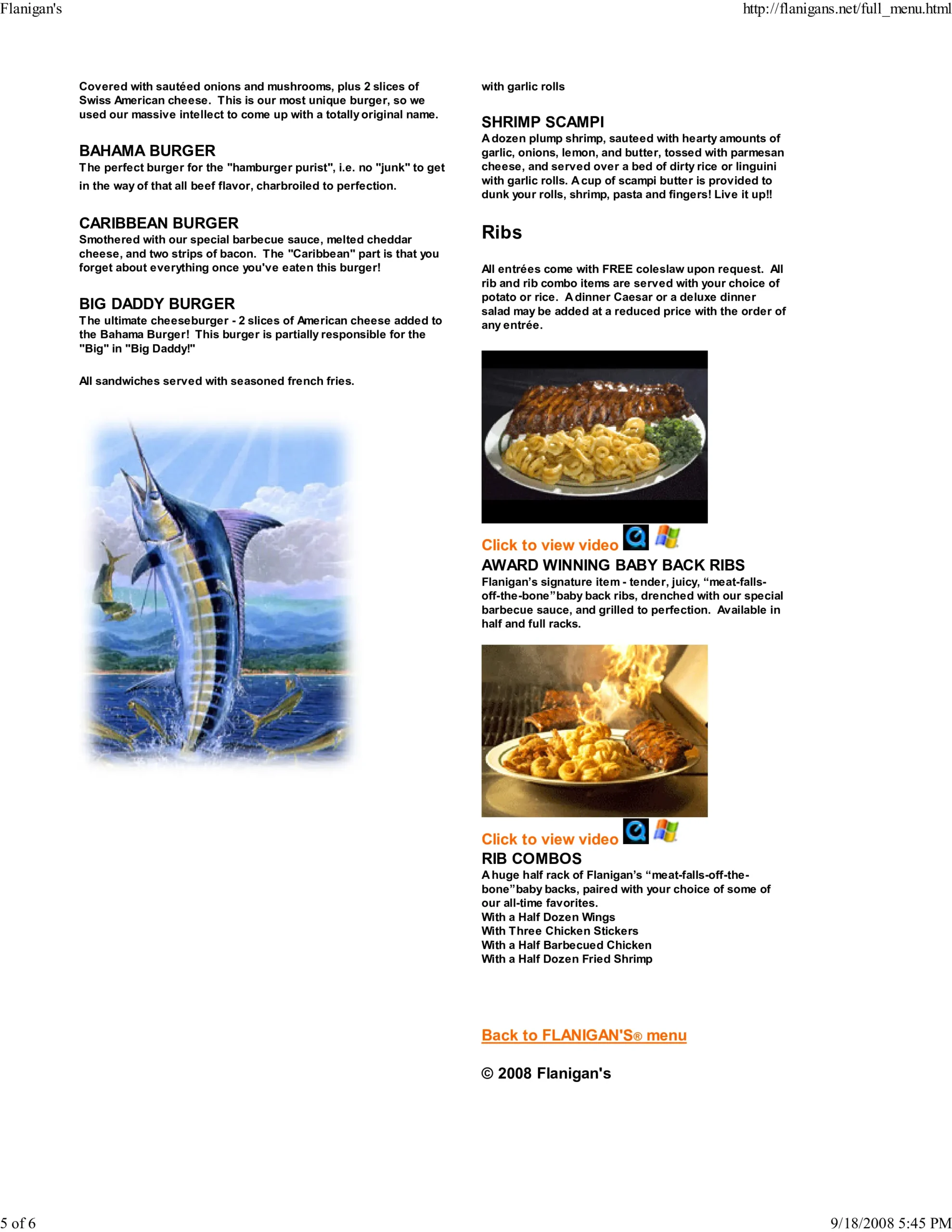 Flanigan's Menu
