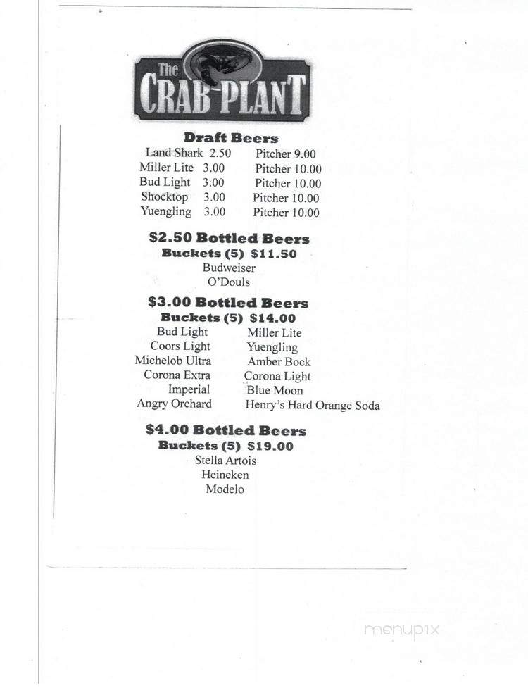 The Crab Plant Menu 